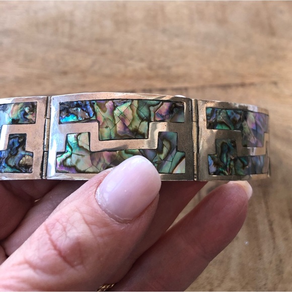 925 sterling silver & abalone gorgeous hinged link bracelet made in Mexico - Picture 4 of 16